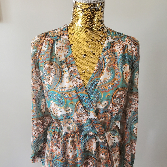 Altar'd State Turquoise Paisley Faux Wrap Long Dress - Picture 2 of 6